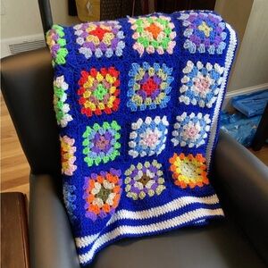 Vintage Colorful Crochet Granny Square Blanket